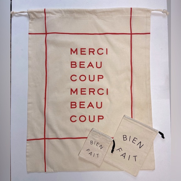 Clare V Handbags - Clare V Merci Beau Coup Large French Dust Bag set of 3 Anthropologie Cream Red